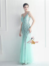 Spaghetti Straps Tulle Sequins Prom Dress