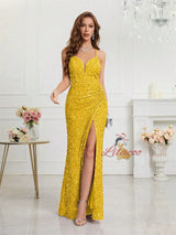 Pink Sequins V-neck Pleats Prom Dress