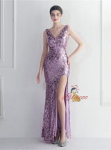 Gold Mermaid V-neck Prom Dress