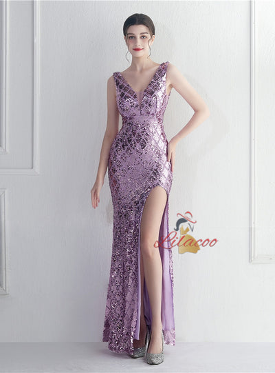 Gold Mermaid V-neck Prom Dress