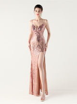 Mermaid Sequins Spaghetti Straps Beading Prom Dress