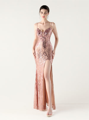 Mermaid Sequins Spaghetti Straps Beading Prom Dress