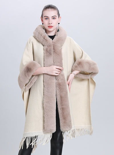 Plaid Fringed Cloak Shawl Coat