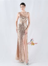 Mermaid Sequins One Shoulder Beading Prom Dress