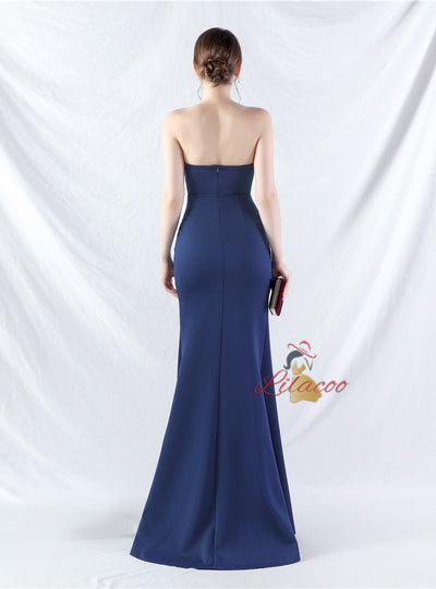 Mermaid Strapless Pleats Split Prom Dress