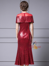 Burgundy Sequins Beading Mother Of The Bride Dress