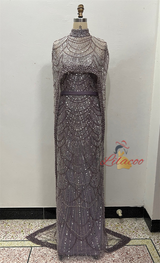 Champagne Tulle Beading Shawl Prom Dress