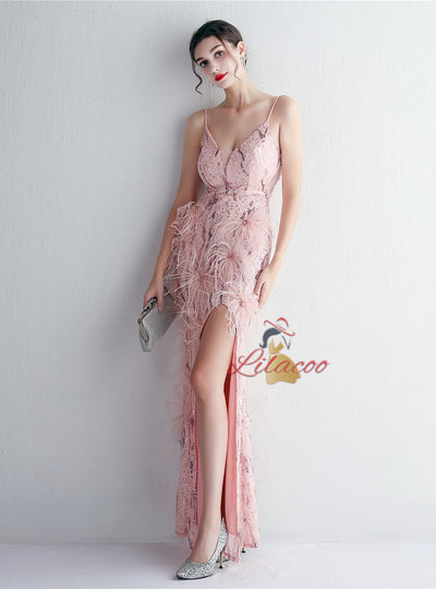 Mermaid Spaghetti Straps Sequins Prom Dress