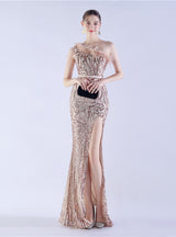 Mermaid Sequins One Shoulder Beading Prom Dress