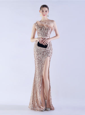 Mermaid Sequins One Shoulder Beading Prom Dress