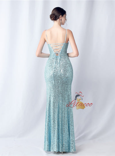 Mermaid Sequins Spaghetti Straps Prom Dress