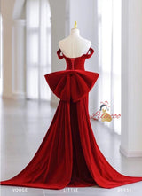 Burgundy Velvet Off the Shoulder Crystal Prom Dress