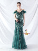 Spaghetti Straps Mermaid Sequins Tulle Prom Dress