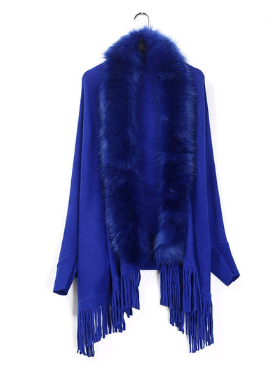 Large Size Fur Collar Fringed Cardigan Shawl Coat