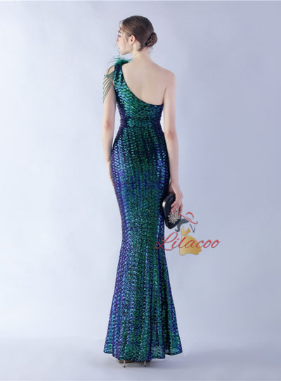 Mermaid Sequins One Shoulder Beading prom Dress