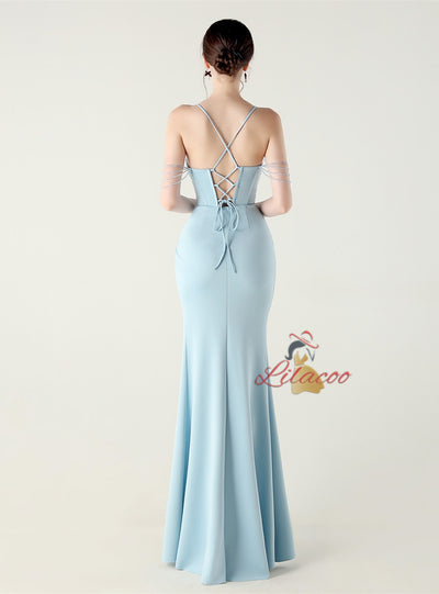 Mermaid Spaghetti Straps Pleats Prom Dress