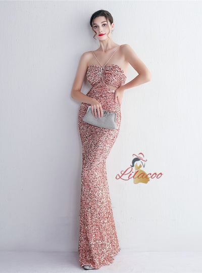 Mermaid Seqins Spaghetti Straps Prom Dress