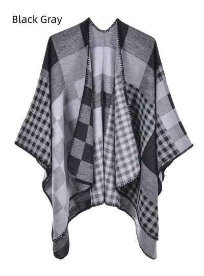Fashion Cashmere Split Warm Shawl Cloak