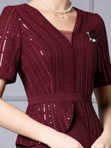 Apricot Short Sleeve Sequins Mother Of The Bride Dress