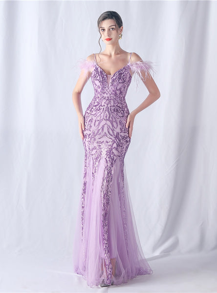 Sequins Tulle Spaghetti Straps Prom Dress