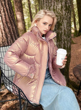 Short Stand-up Collar Glossy Cotton-padded Jacket