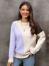 Pullover Splicing Color Matching Sweater