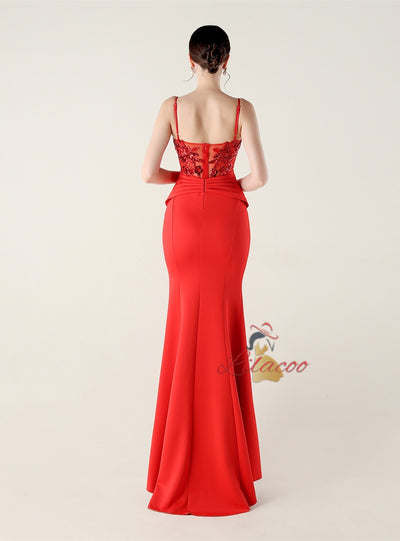 Mermaid Spaghetti Straps Lace Beading Prom Dress