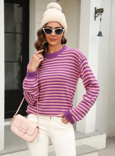 Striped Contrast Long Sleeve Sweater