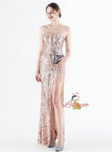 Sequins Spaghetti Straps Beading Prom Dress