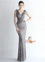 V-neck Mermaid Sequins V-neck Beading Prom Dress
