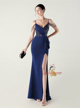 Mermaid Spaghetti Straps Beading Split Prom Dress