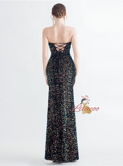 Mermaid Sequins Strapless Prom Dress