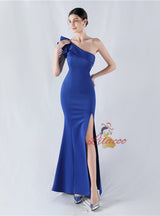 One Shoulder Split Beading Prom Dress