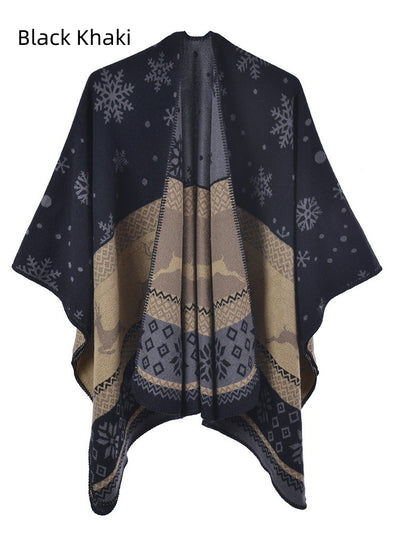 Split Scarf Shawl Double-sided Knitted Shawl