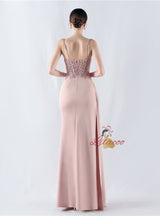 Mermaid Spaghetti Straps Lace Appliques Split Prom Dress