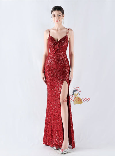 Mermaid Sequins Spaghetti Straps Prom Dress