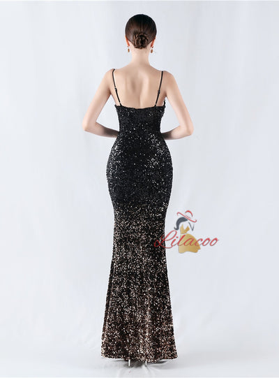 Spaghetti Straps Mermaid Sequins Prom Dress