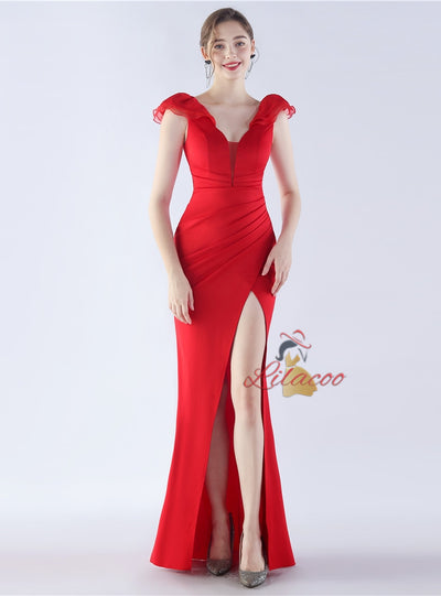 Mermaid V-neck Pleats Split Prom Dress