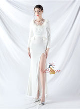 Long Sleeve Mermaid Sequins Split Prom Dress