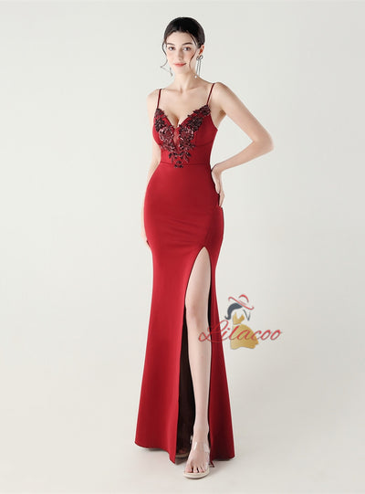 Mermaid Spaghetti Straps Appliques Prom Dress