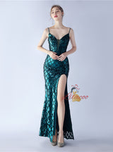 Mermaid Sequins Spaghetti Straps Split Prom Dress