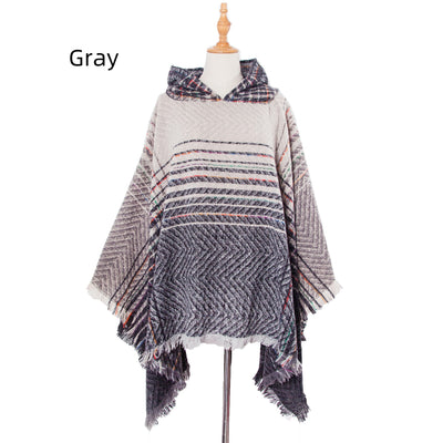 Polyester Gradient Hooded Cloak Shawl