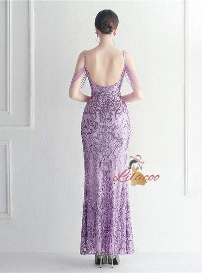 Mermaid Sequins Spaghetti Straps Beading Prom Dress