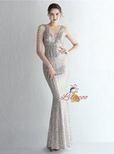 Mermaid Sequins V-neck Beading Prom Dress