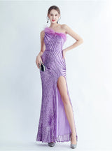 Mermaid Sequins One Shoulder Split Prom Dress