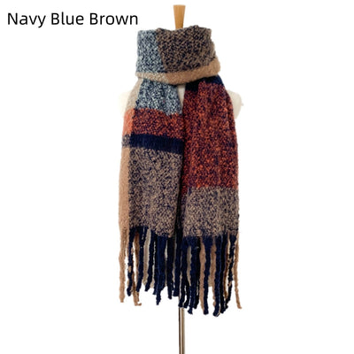 Coarse Fringed Plaid Stripes Scarf