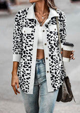 Leopard Print Button Long Sleeve Jacket Coat