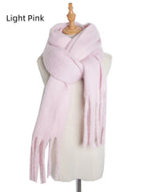 Thick Solid Color Long Tassels Scarf