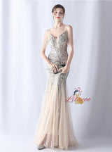 Sequins Tulle Straps Beading Prom Dress