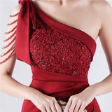 Mermaid One Shoulder Split Appliques Prom Dress
